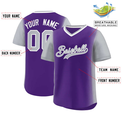 Custom Purple Gray Personalized Raglan Sleeves Authentic Pullover Baseball Jersey