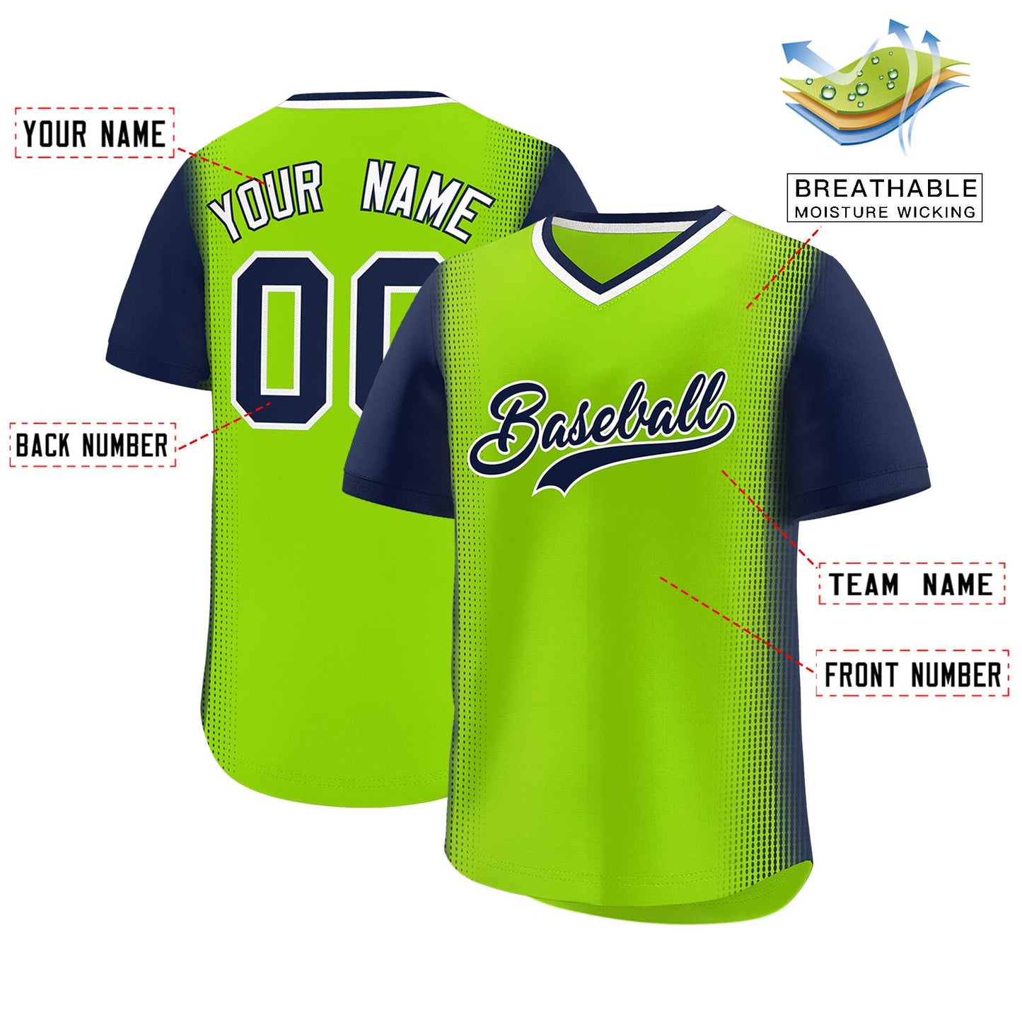 Custom Neon Green Navy Personalized Raglan Sleeves Authentic Pullover Baseball Jersey