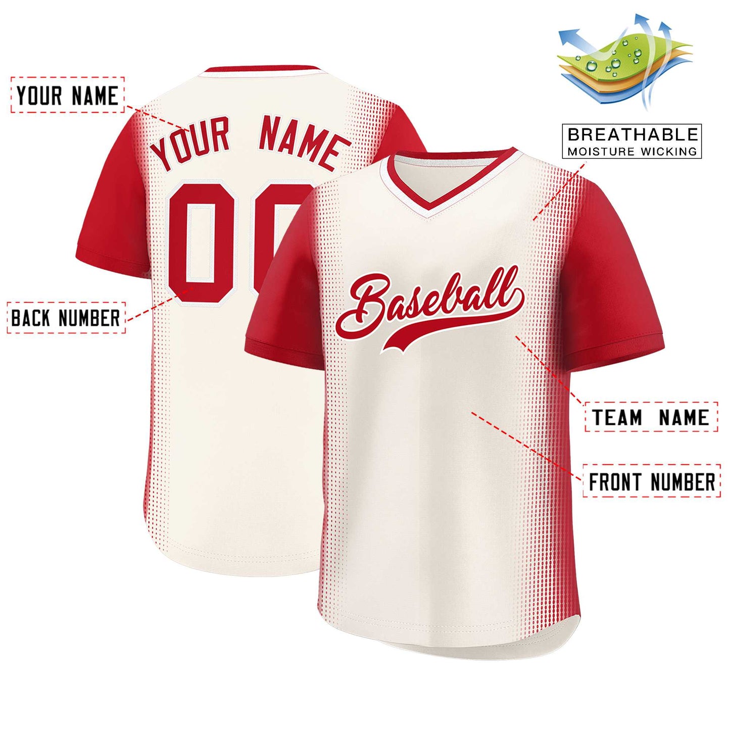 Custom Cream Red Personalized Raglan Sleeves Authentic Pullover Baseball Jersey