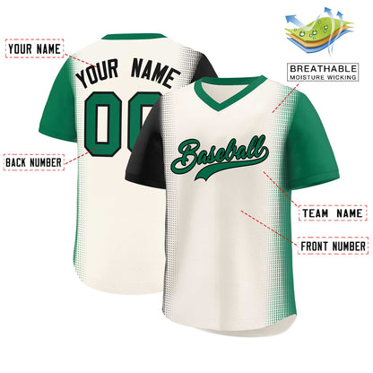 Custom Cream Black-Kelly Green Personalized Raglan Sleeves Authentic Pullover Baseball Jersey