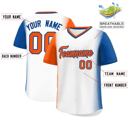 Custom White Orange-Royal Personalized Raglan Sleeves Authentic Pullover Baseball Jersey