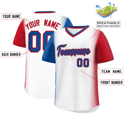 Custom White Royal-Red Personalized Raglan Sleeves Authentic Pullover Baseball Jersey