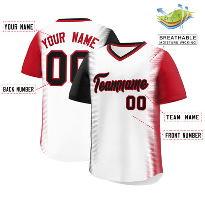 Custom White Black-Red Personalized Raglan Sleeves Authentic Pullover Baseball Jersey