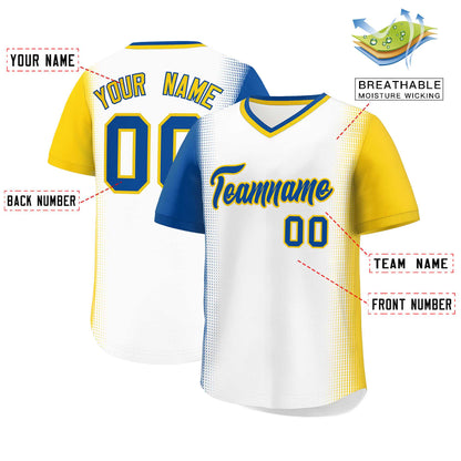 Custom White Royal-Gold Personalized Raglan Sleeves Authentic Pullover Baseball Jersey