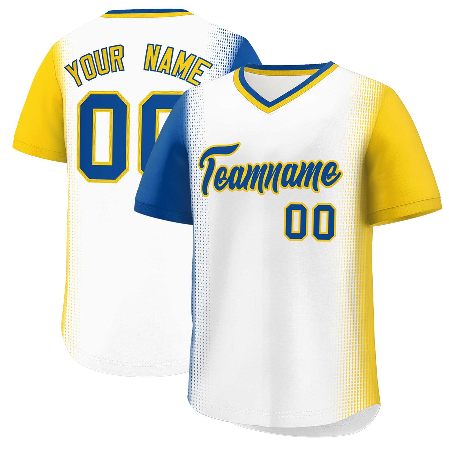 Custom White Royal-Gold Personalized Raglan Sleeves Authentic Pullover Baseball Jersey