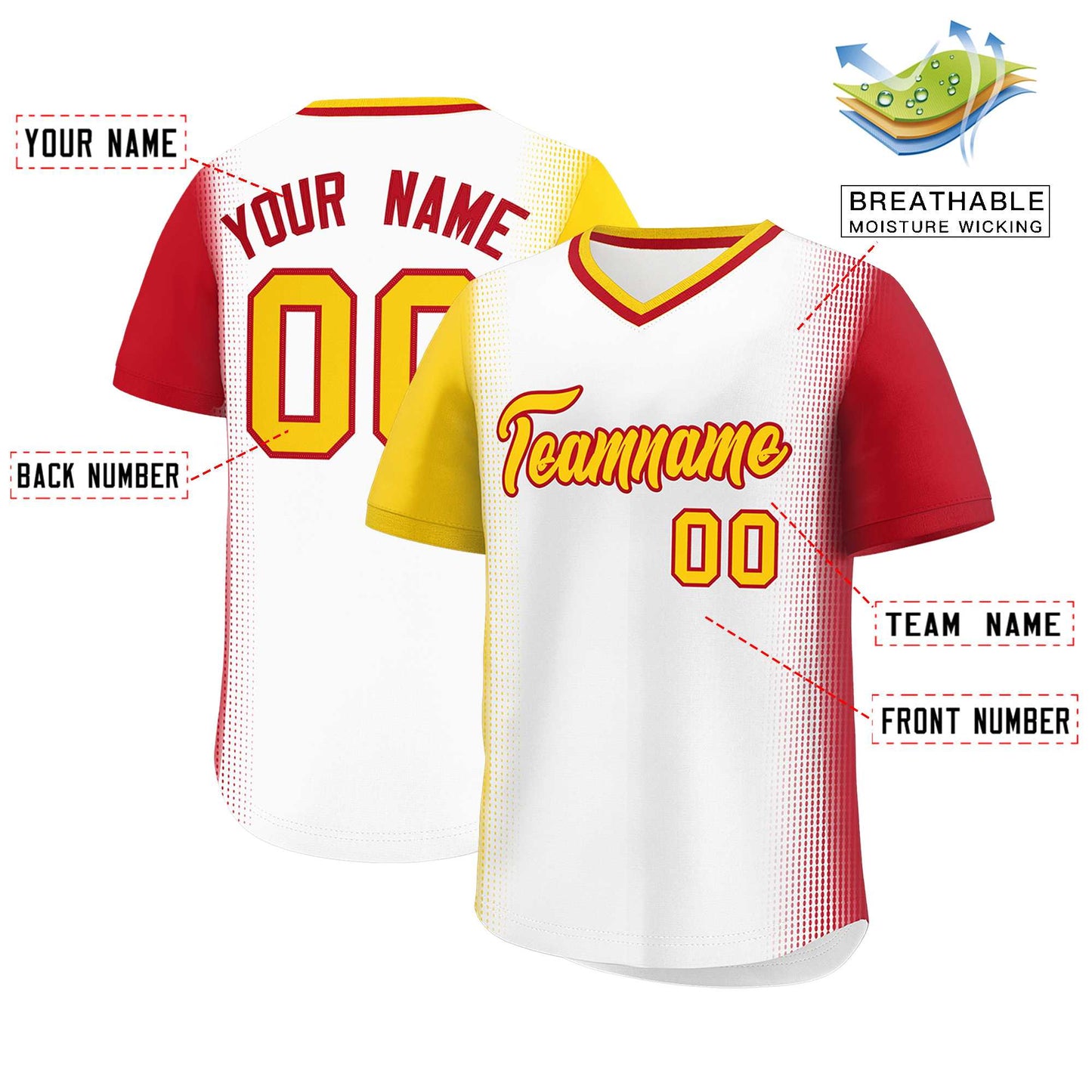 Custom White Gold-Red Personalized Raglan Sleeves Authentic Pullover Baseball Jersey