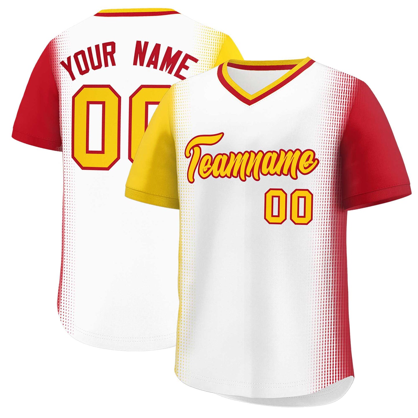 Custom White Gold-Red Personalized Raglan Sleeves Authentic Pullover Baseball Jersey