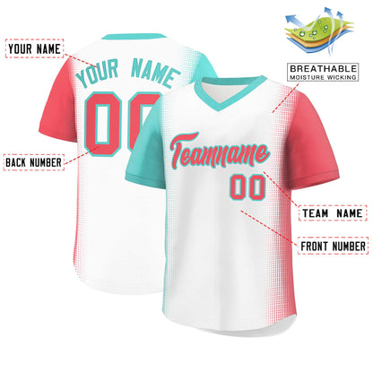 Custom White Bright Green-Light Red Personalized Raglan Sleeves Authentic Pullover Baseball Jersey