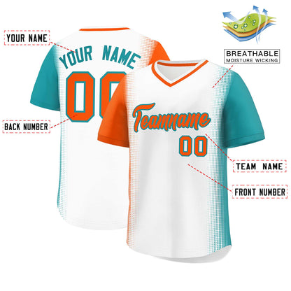 Custom White Orange-Aqua Personalized Raglan Sleeves Authentic Pullover Baseball Jersey