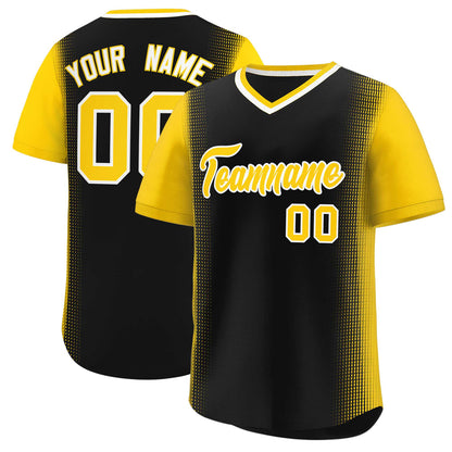 Custom Black Gold Personalized Raglan Sleeves Authentic Pullover Baseball Jersey