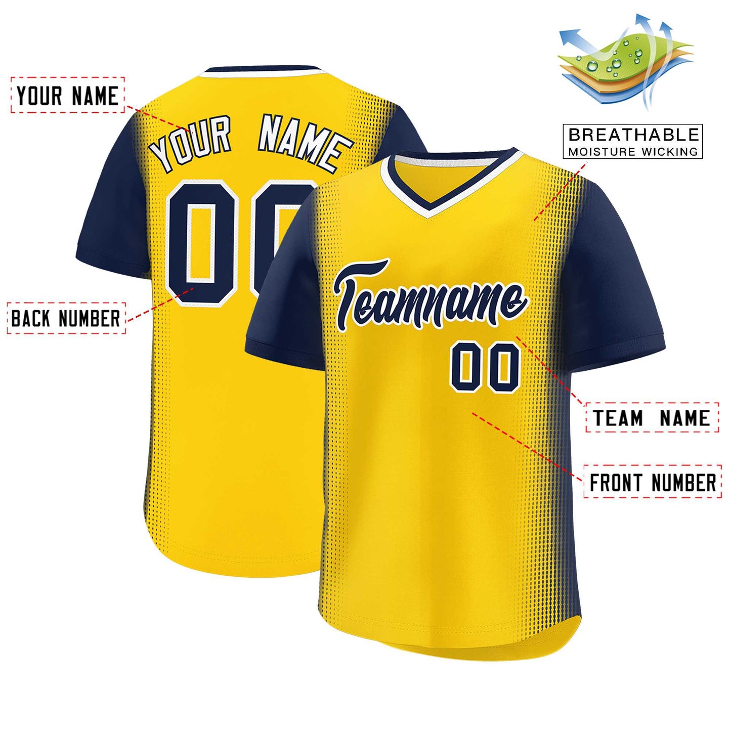 Custom Gold Navy Personalized Raglan Sleeves Authentic Pullover Baseball Jersey