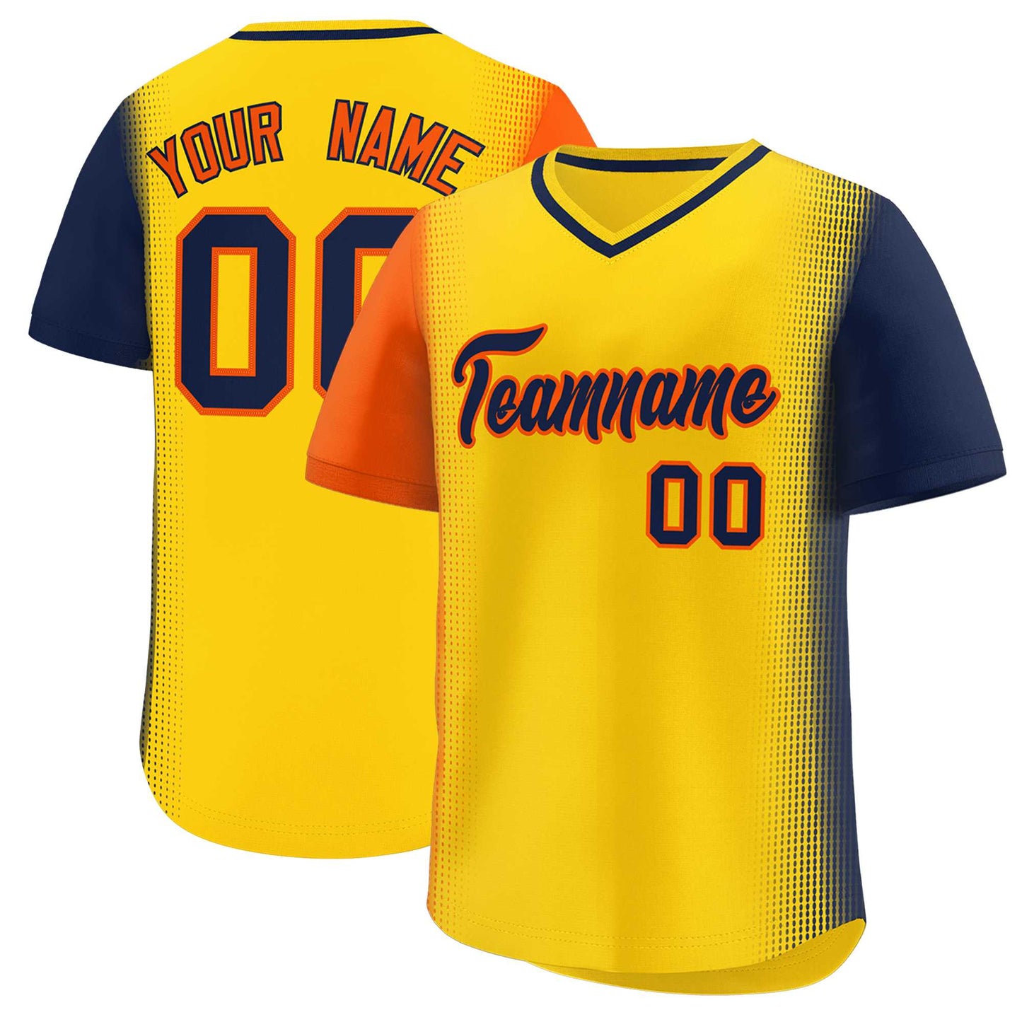 Custom Gold Orange-Navy Personalized Raglan Sleeves Authentic Pullover Baseball Jersey