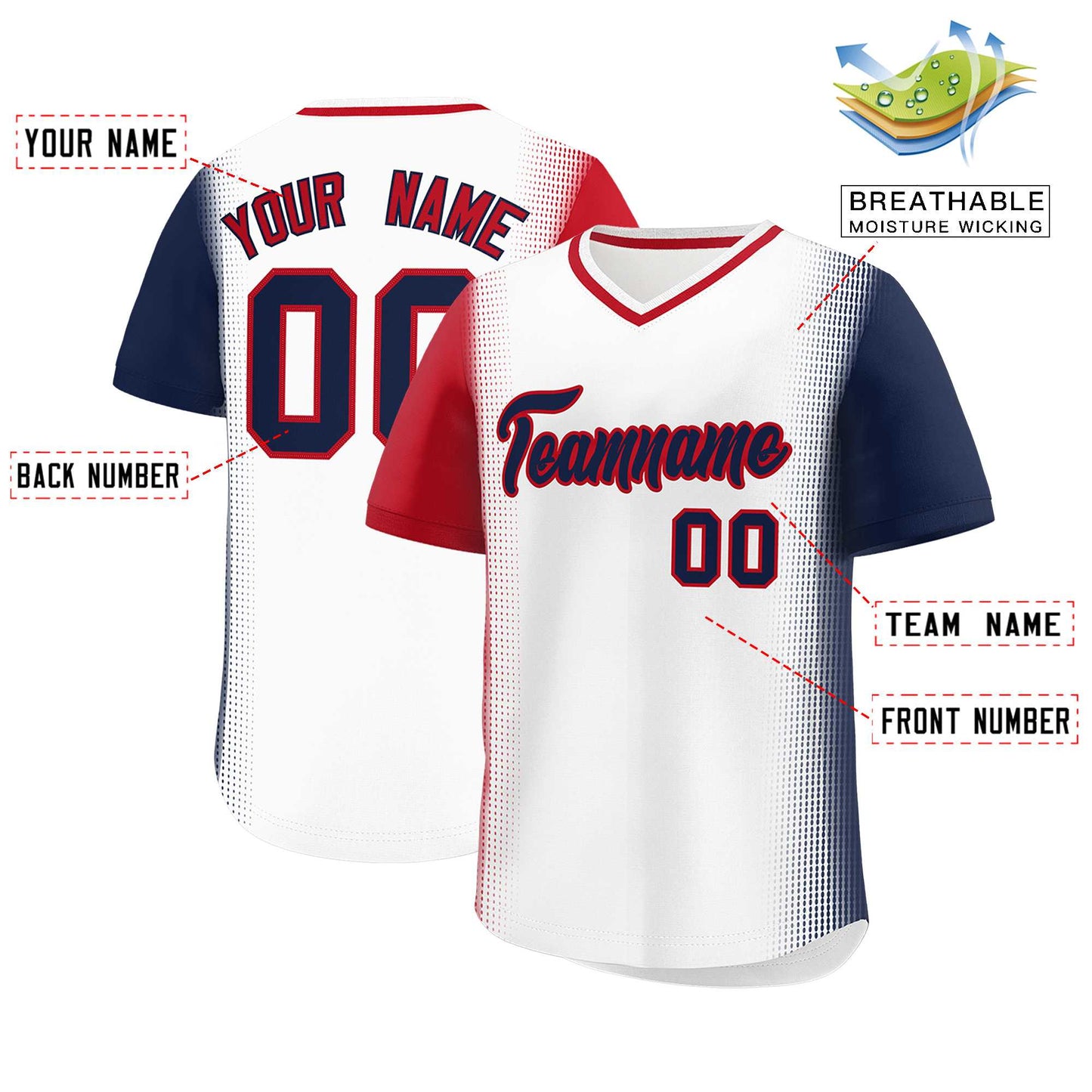 Custom White Red-Navy Personalized Raglan Sleeves Authentic Pullover Baseball Jersey