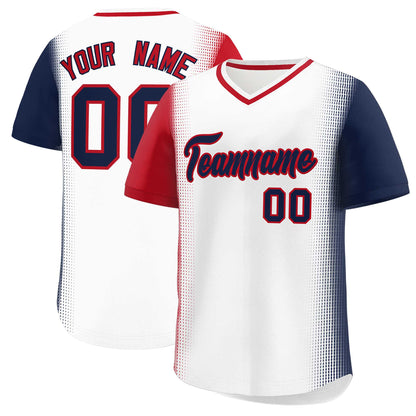 Custom White Red-Navy Personalized Raglan Sleeves Authentic Pullover Baseball Jersey