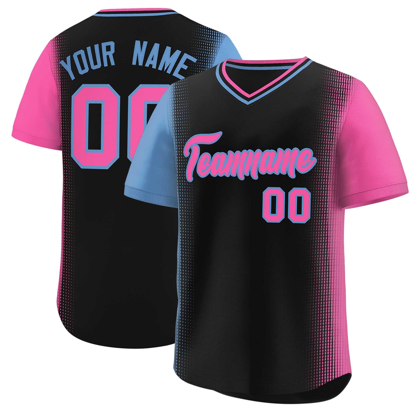 Custom Black Light Blue-Pink Personalized Raglan Sleeves Authentic Pullover Baseball Jersey