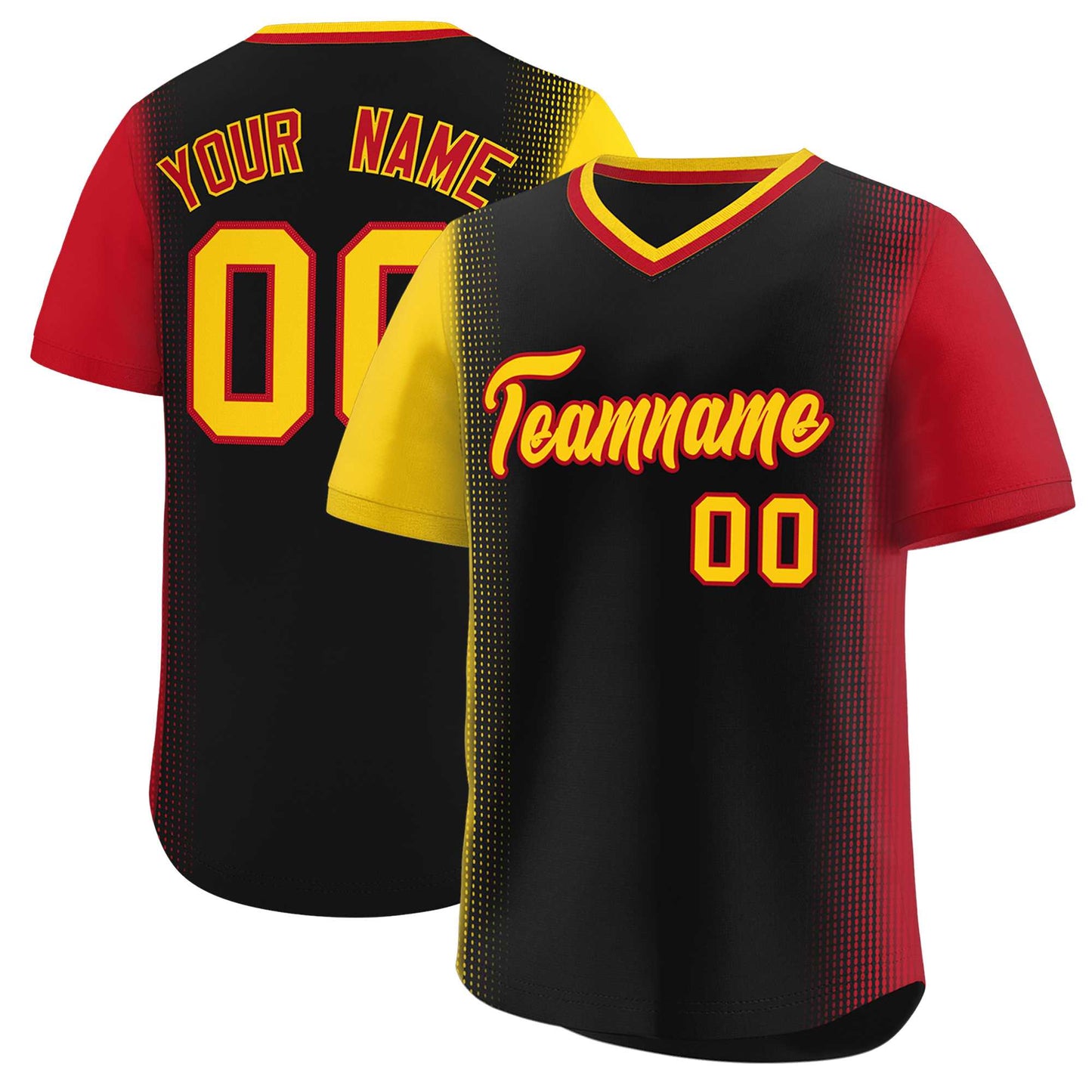 Custom Black Gold-Red Personalized Raglan Sleeves Authentic Pullover Baseball Jersey