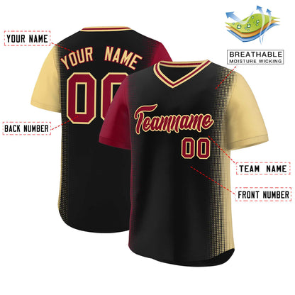 Custom Black Crimson-Khaki Personalized Raglan Sleeves Authentic Pullover Baseball Jersey