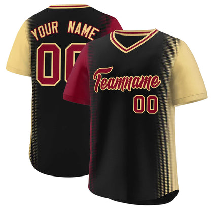 Custom Black Crimson-Khaki Personalized Raglan Sleeves Authentic Pullover Baseball Jersey