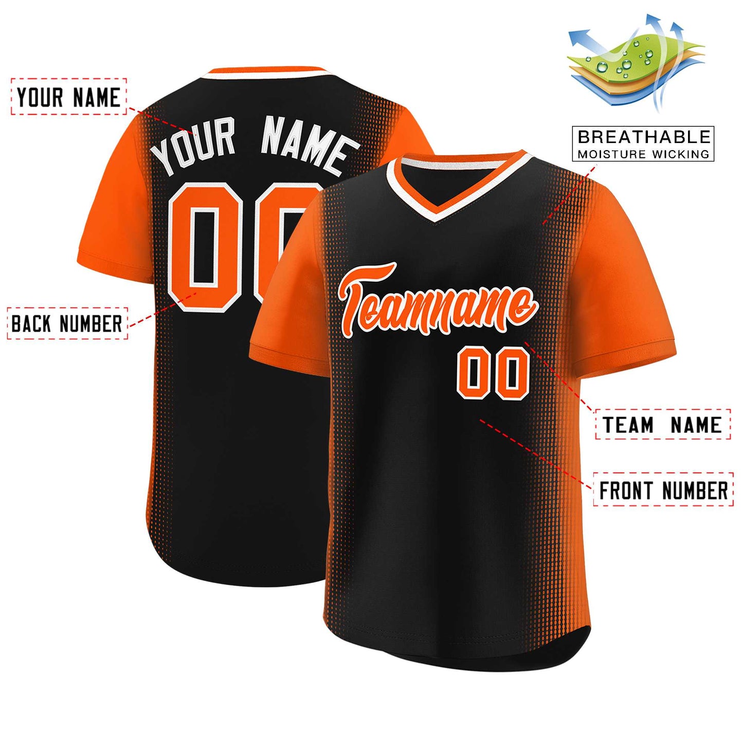 Custom Black Orange Personalized Raglan Sleeves Authentic Pullover Baseball Jersey