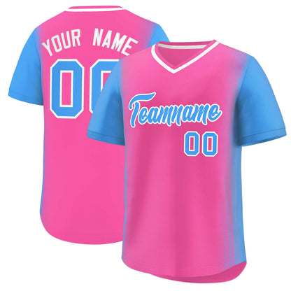 Custom Pink Powder Blue Personalized Raglan Sleeves Authentic Pullover Baseball Jersey