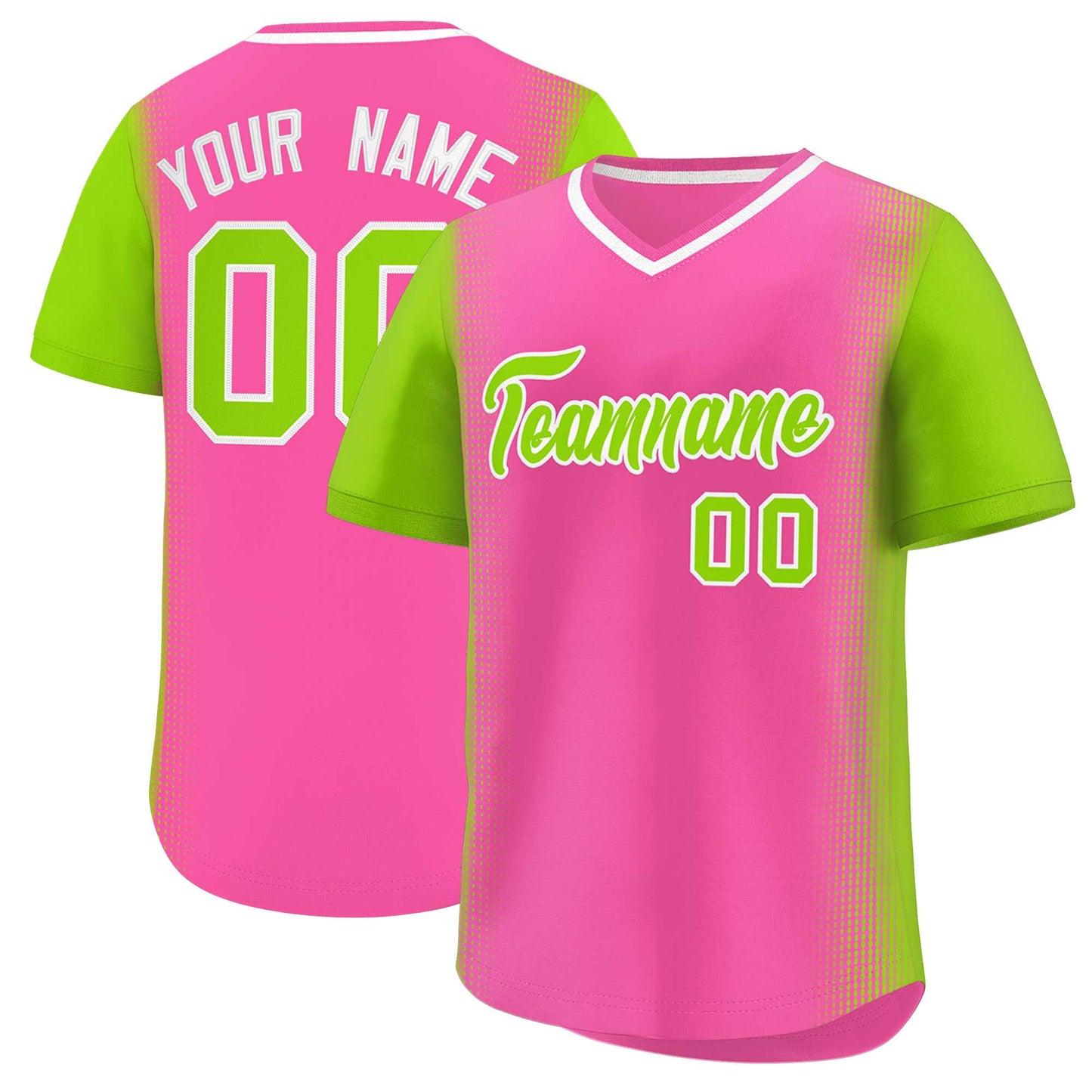 Custom Pink Neon Green Personalized Raglan Sleeves Authentic Pullover Baseball Jersey