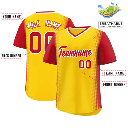 Custom Gold Red Personalized Raglan Sleeves Authentic Pullover Baseball Jersey