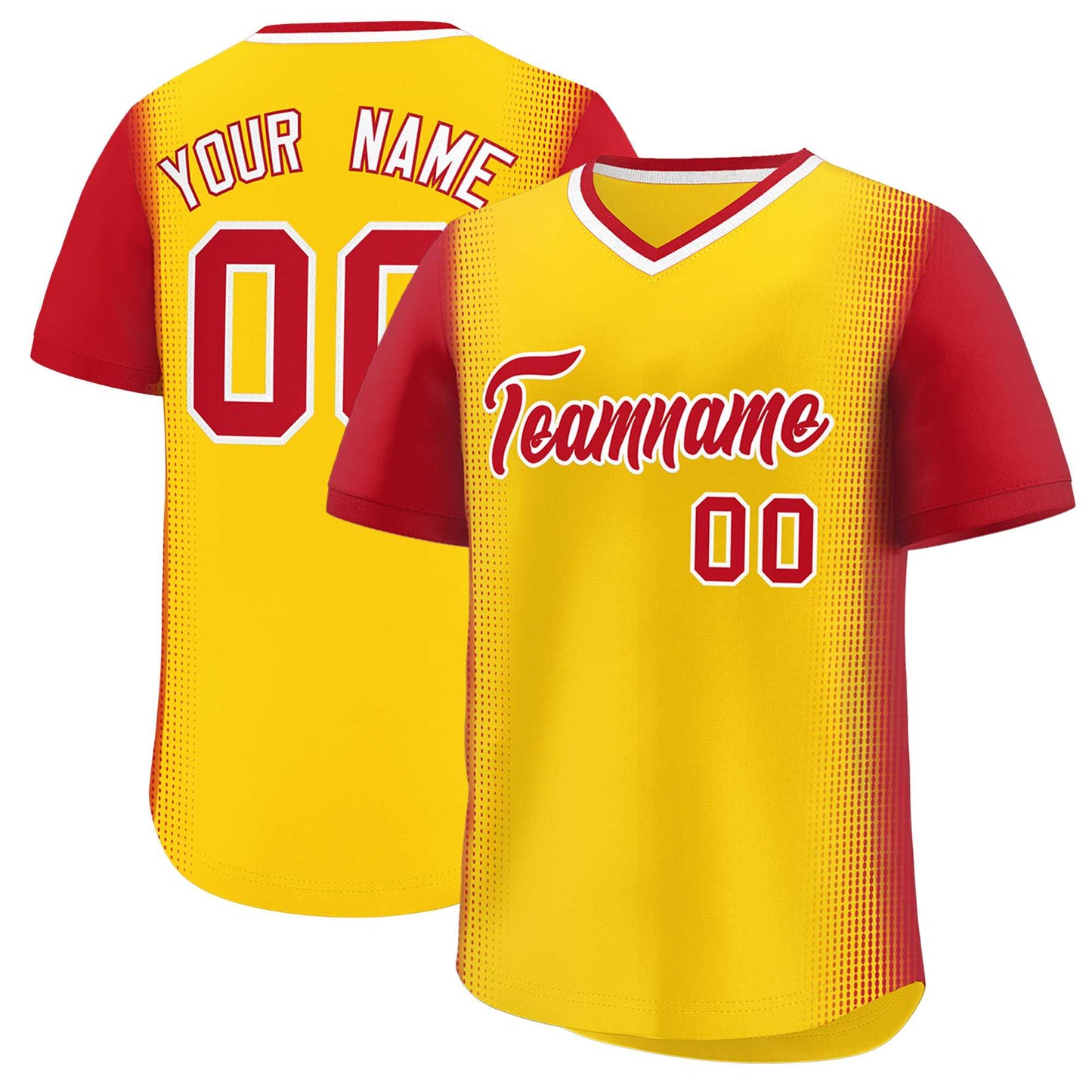 Custom Gold Red Personalized Raglan Sleeves Authentic Pullover Baseball Jersey