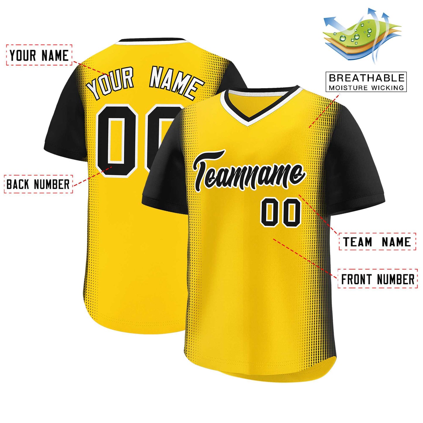 Custom Gold Black Personalized Raglan Sleeves Authentic Pullover Baseball Jersey