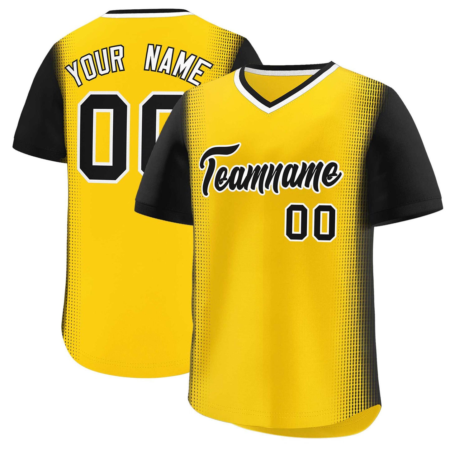 Custom Gold Black Personalized Raglan Sleeves Authentic Pullover Baseball Jersey