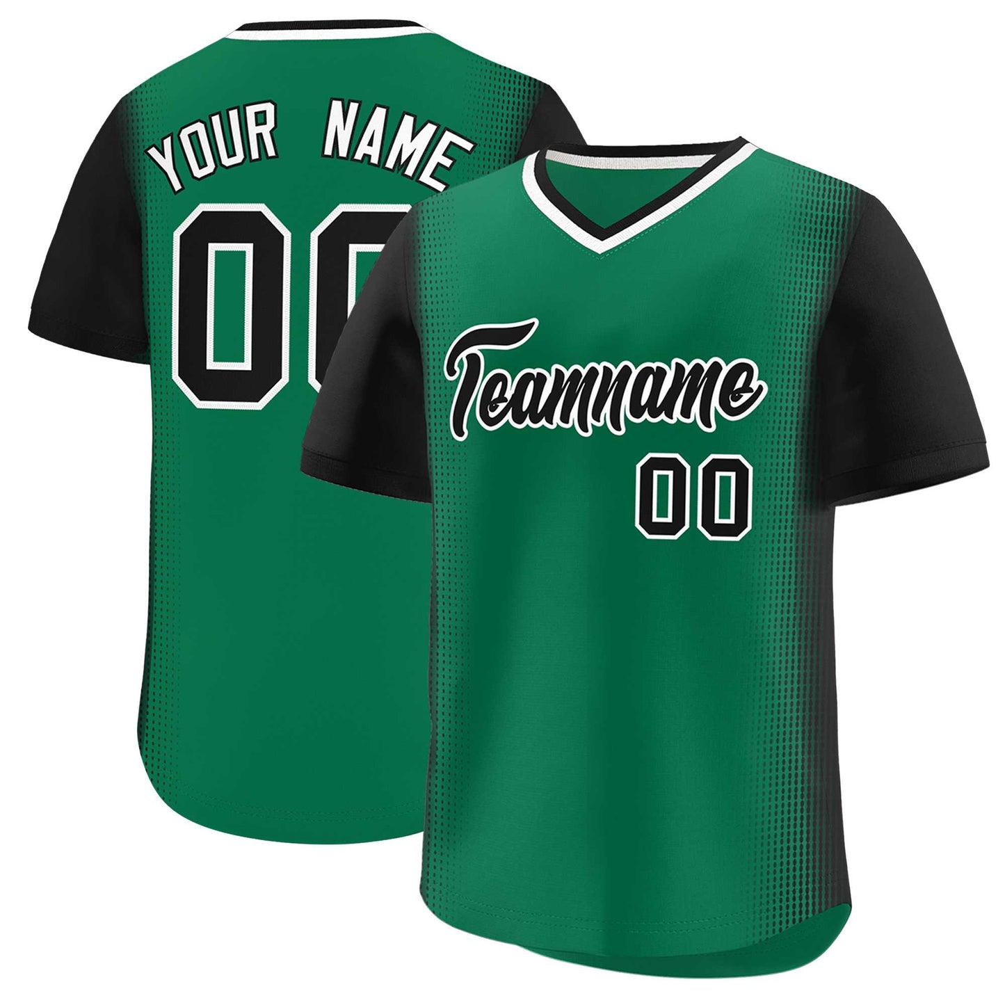 Custom Kelly Green Black Personalized Raglan Sleeves Authentic Pullover Baseball Jersey