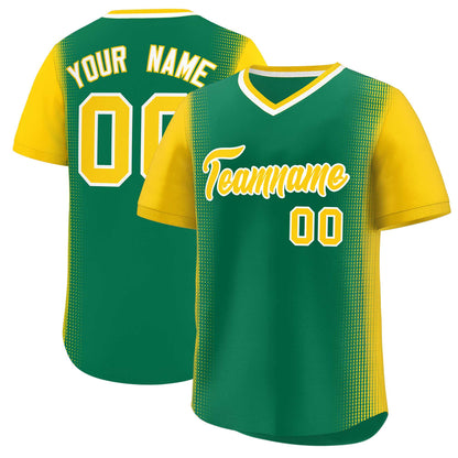 Custom Kelly Green Gold Personalized Raglan Sleeves Authentic Pullover Baseball Jersey