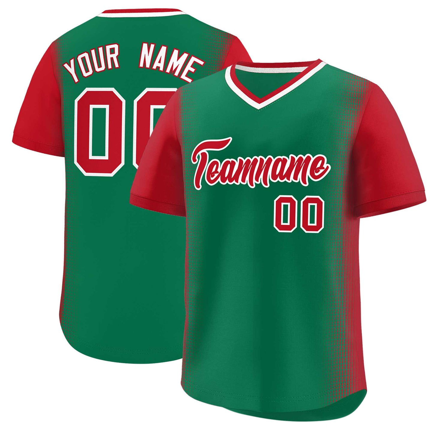 Custom Kelly Green Red Personalized Raglan Sleeves Authentic Pullover Baseball Jersey