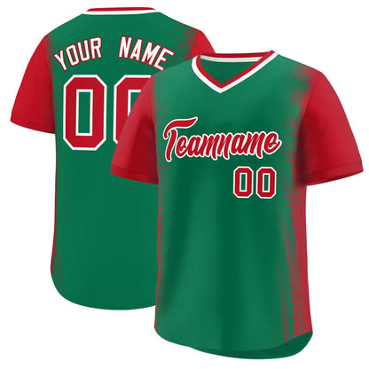 Custom Kelly Green Red Personalized Raglan Sleeves Authentic Pullover Baseball Jersey