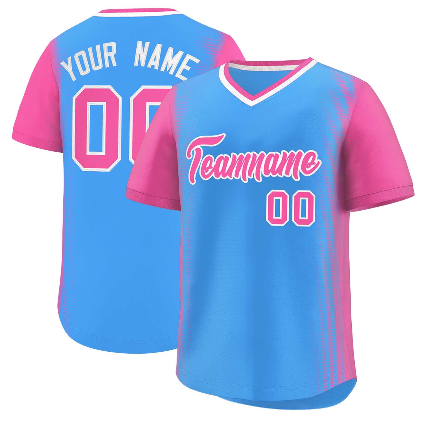 Custom Powder Blue Pink Personalized Raglan Sleeves Authentic Pullover Baseball Jersey