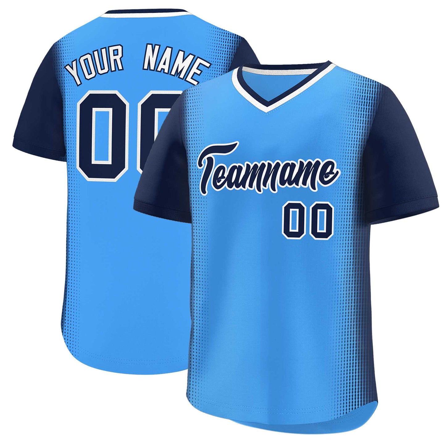 Custom Powder Blue Navy Personalized Raglan Sleeves Authentic Pullover Baseball Jersey