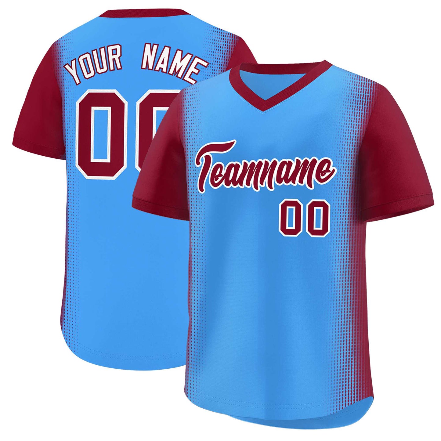 Custom Powder Blue Crimson Personalized Raglan Sleeves Authentic Pullover Baseball Jersey