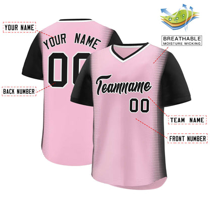 Custom Light Pink Black Personalized Raglan Sleeves Authentic Pullover Baseball Jersey