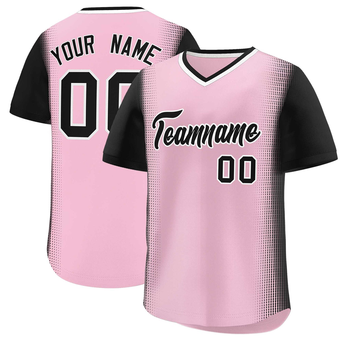 Custom Light Pink Black Personalized Raglan Sleeves Authentic Pullover Baseball Jersey