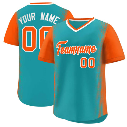 Custom Aqua Orange Personalized Raglan Sleeves Authentic Pullover Baseball Jersey