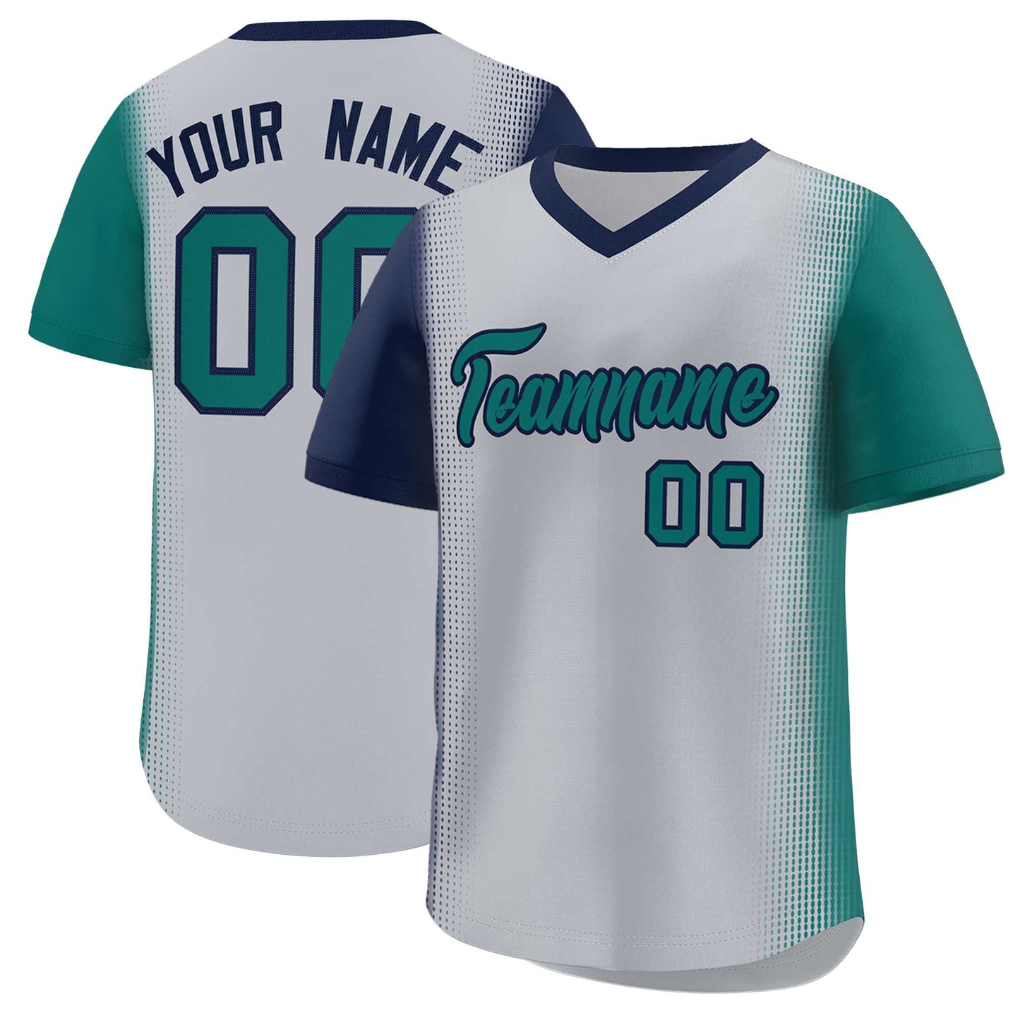 Custom Gray Navy-Aqua Personalized Raglan Sleeves Authentic Pullover Baseball Jersey