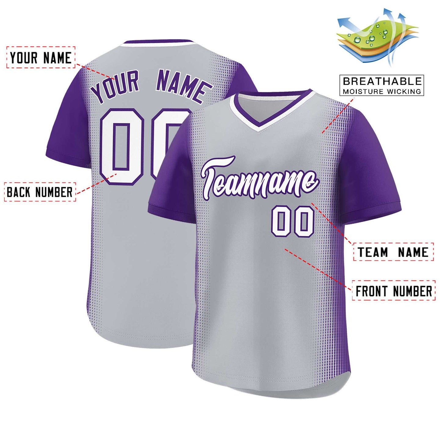 Custom Gray Purple Personalized Raglan Sleeves Authentic Pullover Baseball Jersey