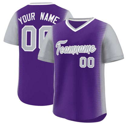 Custom Purple Gray Personalized Raglan Sleeves Authentic Pullover Baseball Jersey