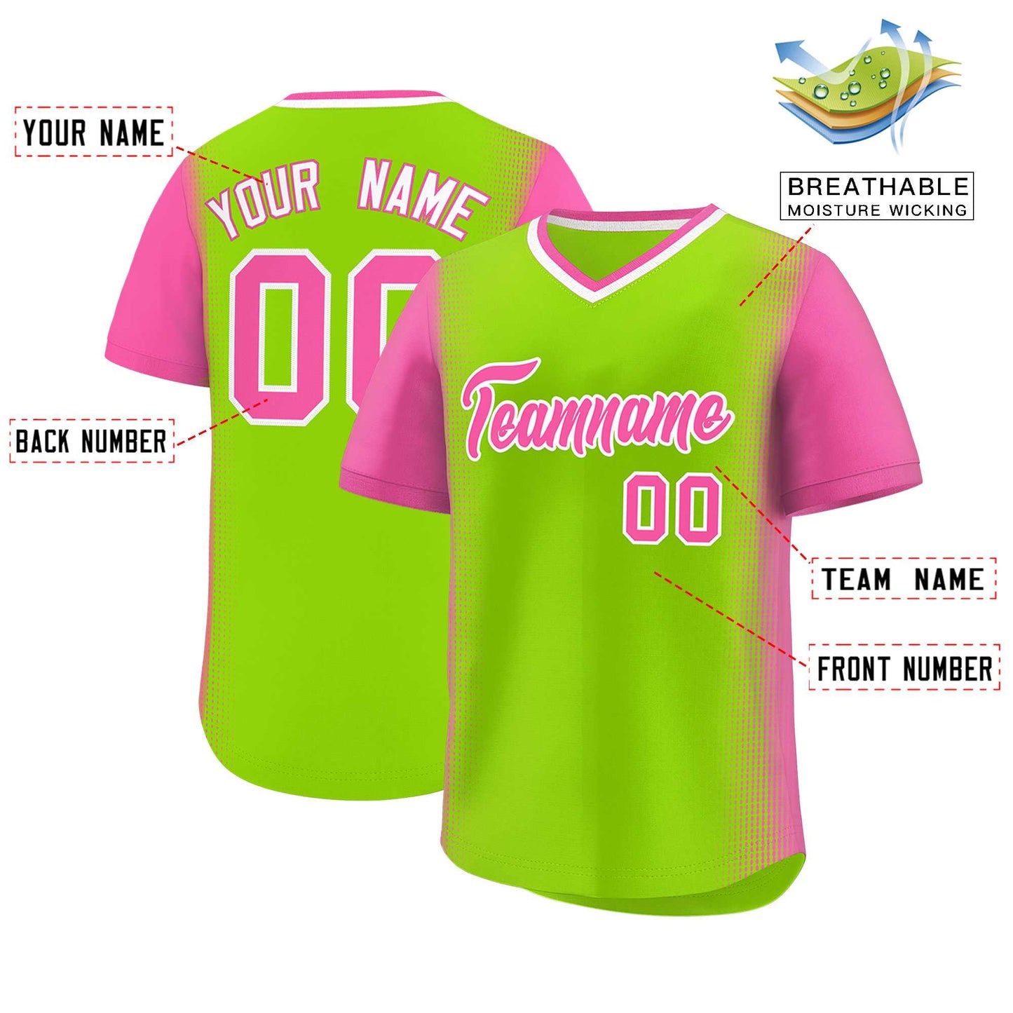 Custom Neon Green Pink Personalized Raglan Sleeves Authentic Pullover Baseball Jersey