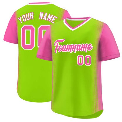 Custom Neon Green Pink Personalized Raglan Sleeves Authentic Pullover Baseball Jersey