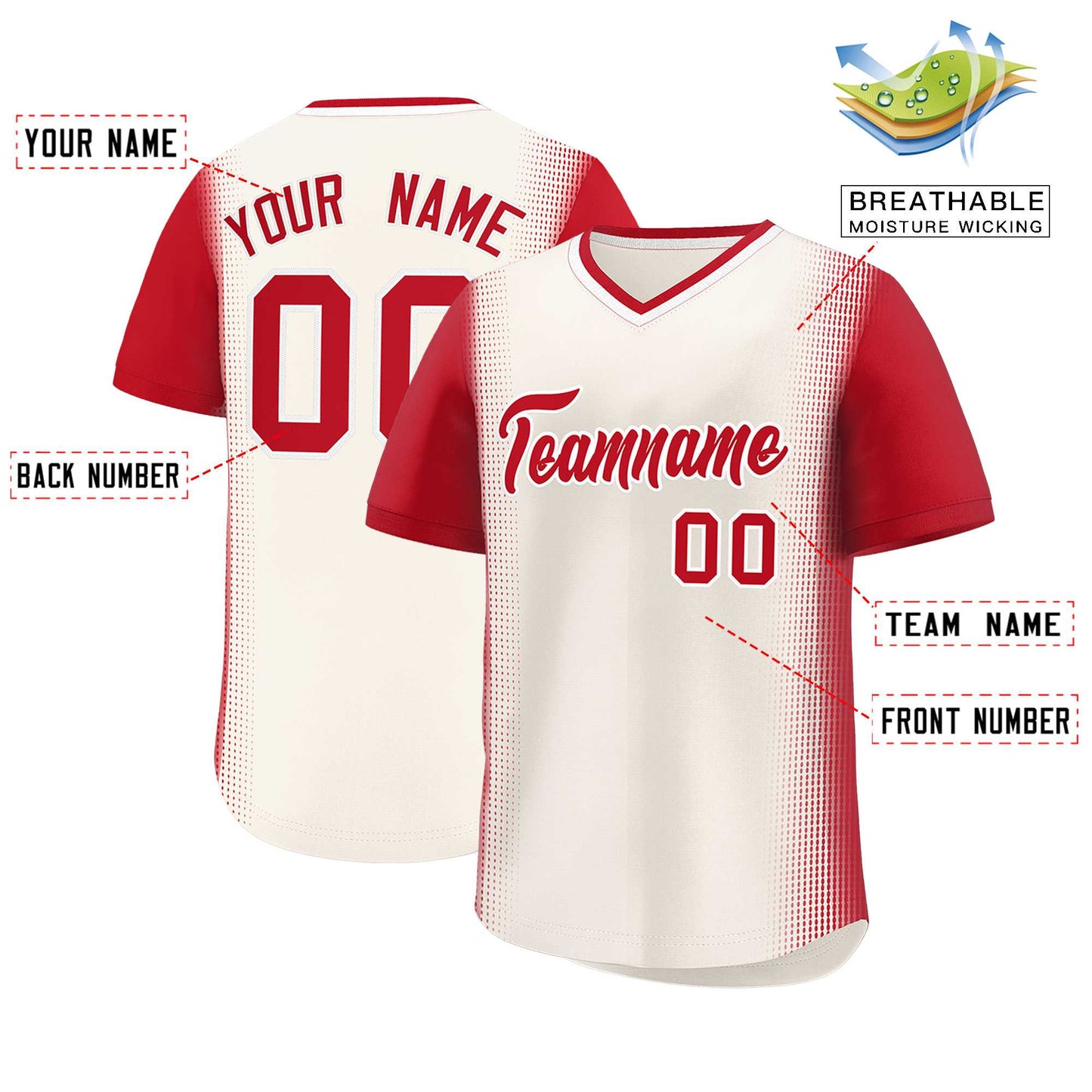 Custom Cream Red Personalized Raglan Sleeves Authentic Pullover Baseball Jersey