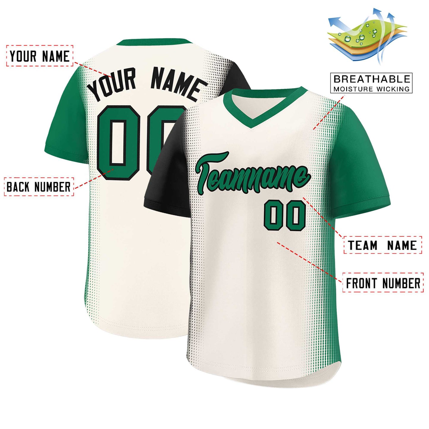 Custom Cream Black-Kelly Green Personalized Raglan Sleeves Authentic Pullover Baseball Jersey