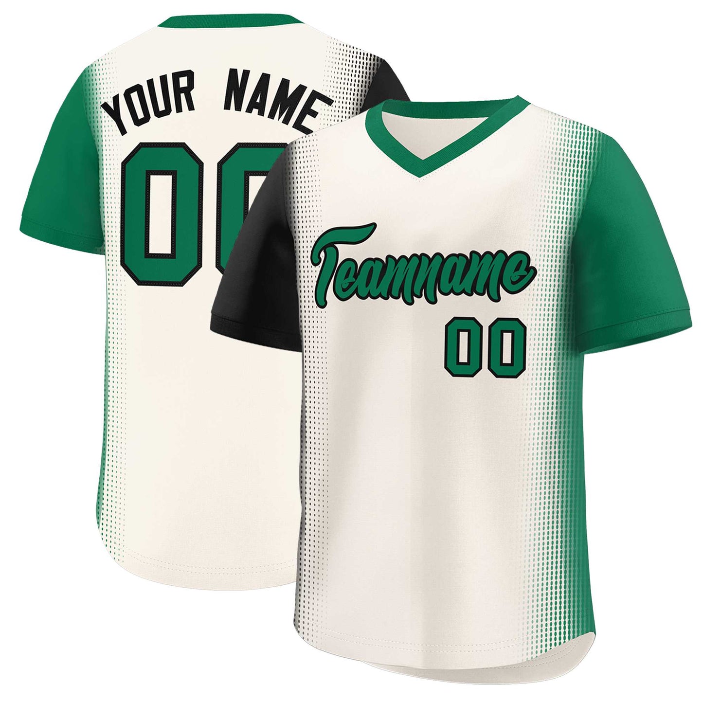 Custom Cream Black-Kelly Green Personalized Raglan Sleeves Authentic Pullover Baseball Jersey