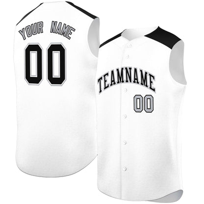 Custom White Black Personalized Classic Authentic Sleeveless Baseball Jersey