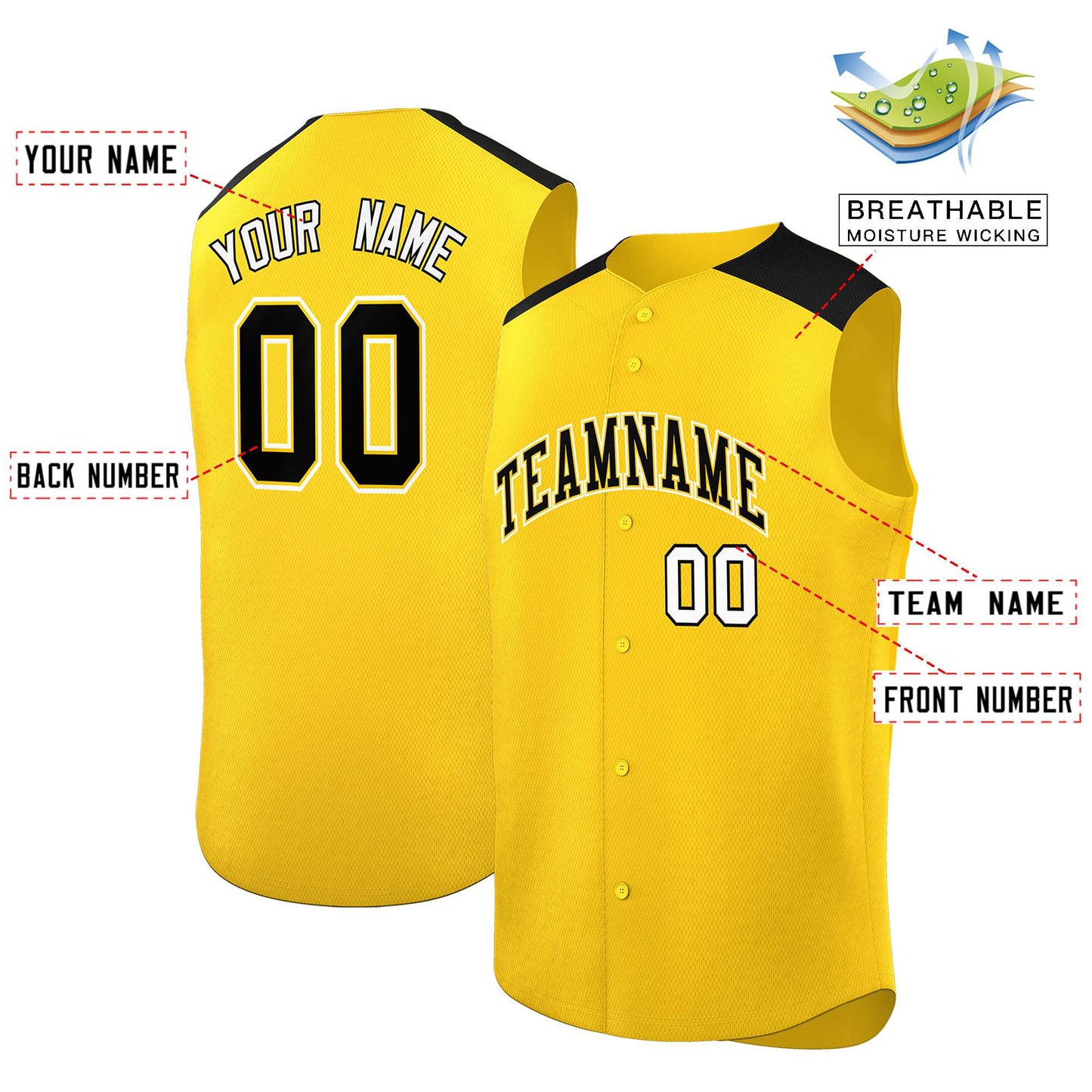 Custom Gold Black Personalized Classic Authentic Sleeveless Baseball Jersey