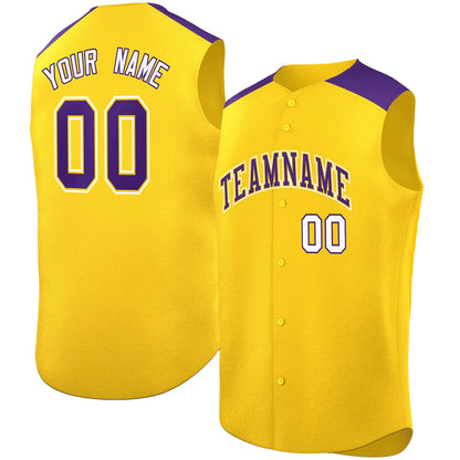 Custom Gold Purple Personalized Classic Authentic Sleeveless Baseball Jersey